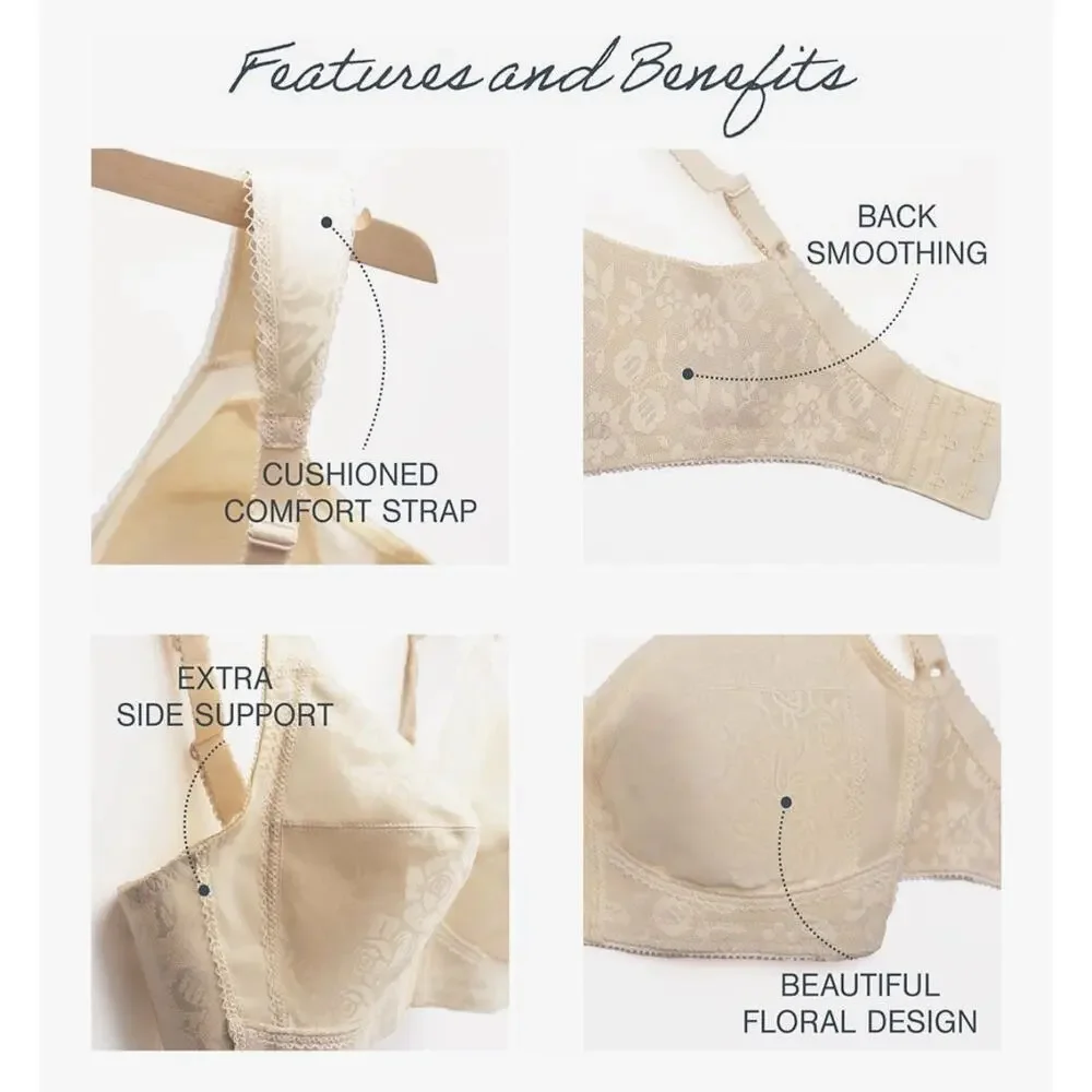 Playtex 18-Hour Ultimate Shoulder Comfort 4693 White Wireless Bra 40B Lace Style